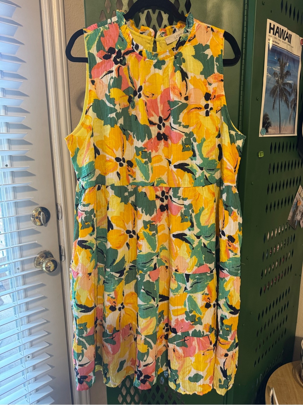 LOFT Women’s Yellow Floral Ruffle Sleeveless Midi Length Sundress